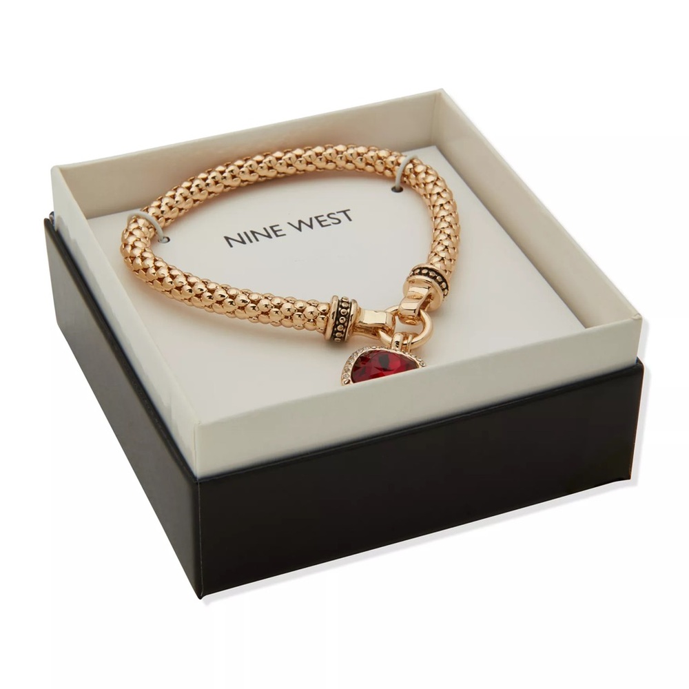 New Nine West Gold and Red Tone Stone Stretch Bracelet
